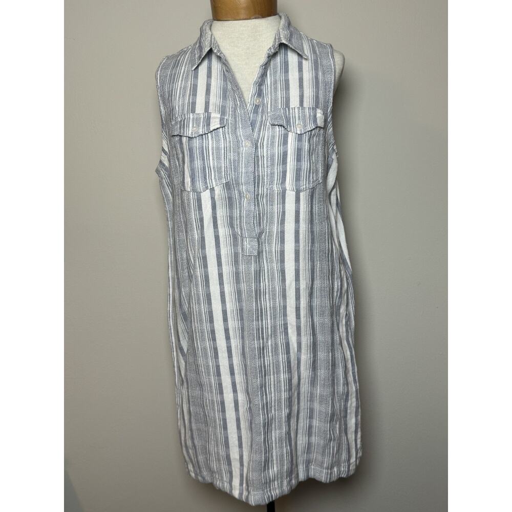 JAPNA Women's Striped Sleeveless Shirt Dress Blue White 100% Cotton Size L Large